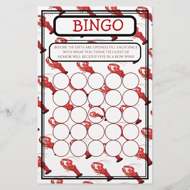 Southern Cajun Red Crawfish Boil Baby shower Bingo (Voorkant)