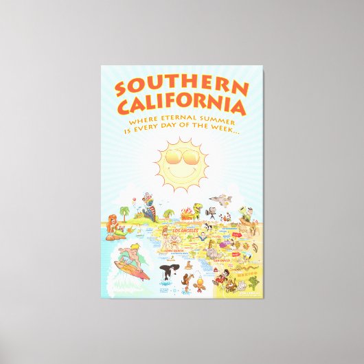 Southern California Cartoon Map Canvas Afdruk (Voorkant)