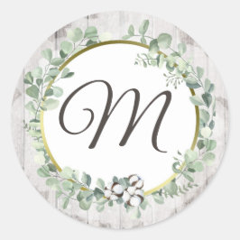 Southern Cotton Rustiek Wood Wedding Custom Initia Ronde Sticker