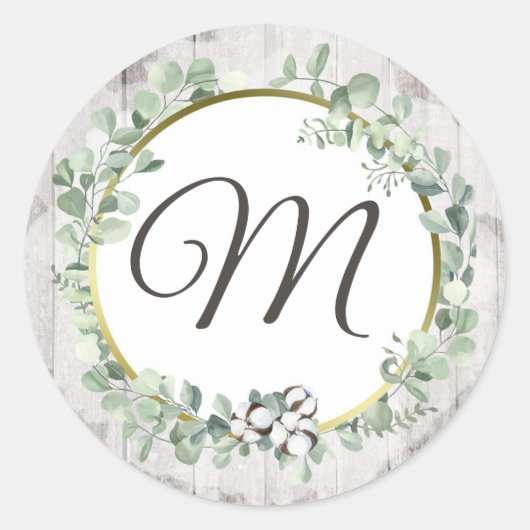 Southern Cotton Rustiek Wood Wedding Custom Initia Ronde Sticker (Voorkant)