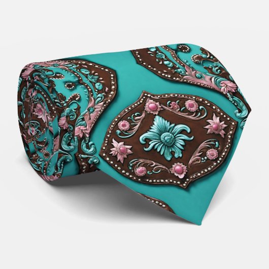 Southern Cowboy Turquoise Roze Western Land Stropdas (Opgerold)