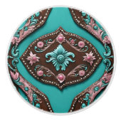 Southern Cowgirl Turquoise Roze Western Land Keramische Knop (Voorkant)