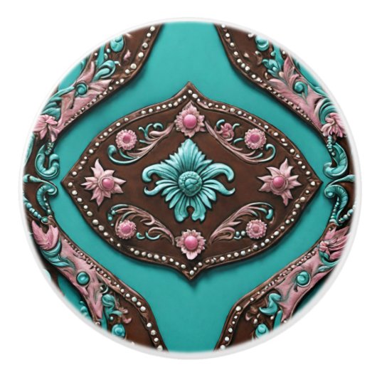Southern Cowgirl Turquoise Roze Western Land Keramische Knop (Voorkant)