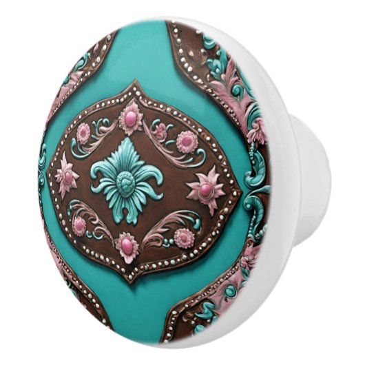Southern Cowgirl Turquoise Roze Western Land Keramische Knop (Rechts)