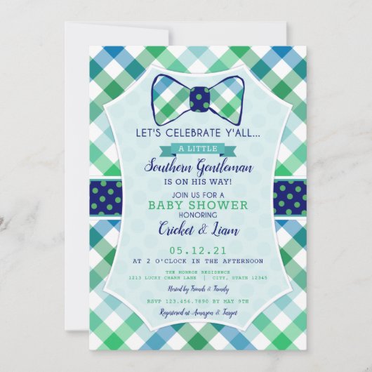 Southern Gentleman Plaid en Bowtie Baby Boy Kaart (Voorkant)