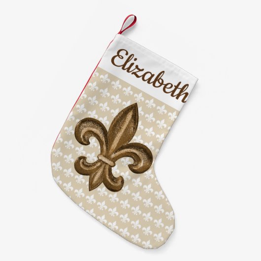 Southern Gold Fleur de Lis & Name Kleine Kerstsok (Voorkant (Hangend))