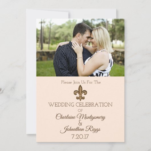 Southern Gold Fleur de Lis Photo Wedding Save The Date (Voorkant)