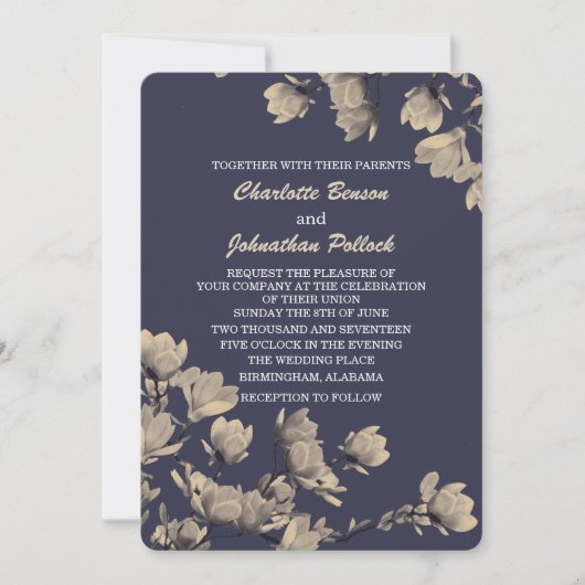 Southern Greige Magnolias Midnight Blue Bruiloft Kaart (Voorkant)