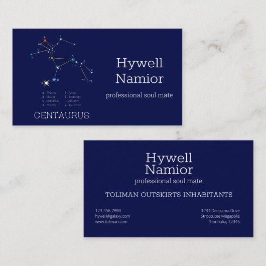 Southern Hemisphere Constellation Centaurus Visitekaartje (Voorkant / Achterkant)