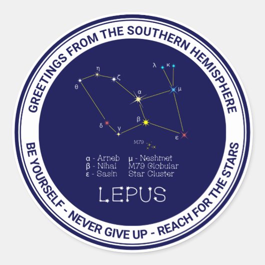 Southern Hemisphere Constellation Lepus Ronde Sticker (Voorkant)