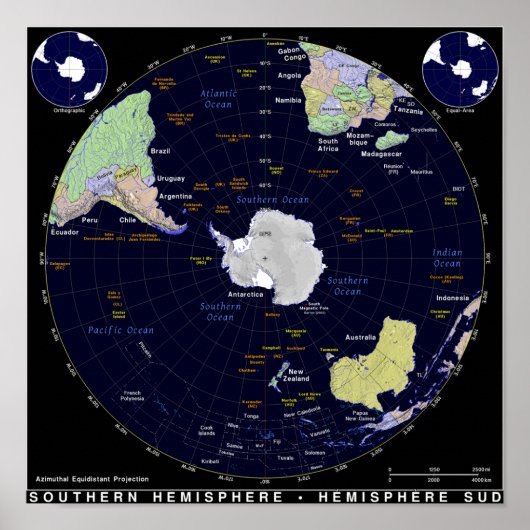 Southern Hemisphere Map Poster (Voorkant)