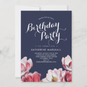 Southern Magnolia Birthday Party Midnight Blue Kaart (Voorkant)