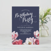 Southern Magnolia Birthday Party Midnight Blue Kaart (Staand voorkant)