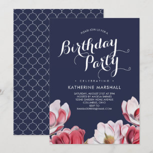 Southern Magnolia Birthday Party Midnight Blue Kaart