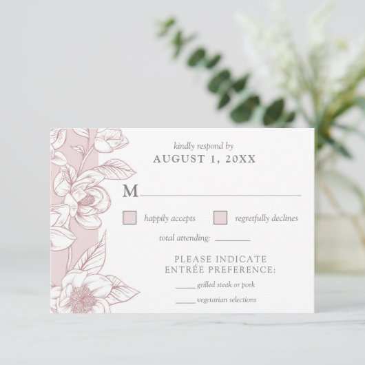 Southern Magnolia Blossom Blush Floral RSVP Card Kaart (Staand voorkant)