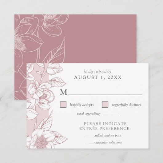 Southern Magnolia Blossom Blush Floral RSVP Card Kaart (Voorkant / Achterkant)