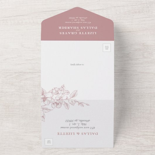 Southern Magnolia Blossom Blush Floral Wedding All In One Uitnodiging (Buitenkant)