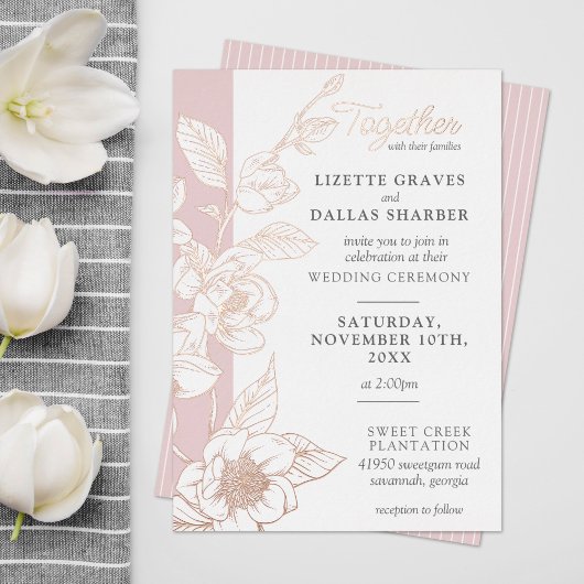 Southern Magnolia Blossom Blush Floral Wedding Folie Uitnodiging
