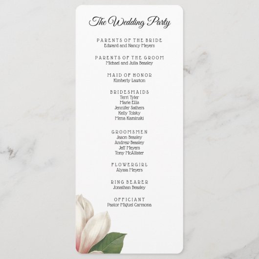 Southern Magnolia Flower Program | Wit Programmakaart (Achterkant)