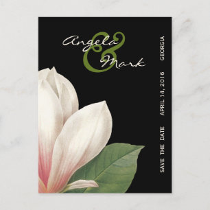 Southern Magnolia Flower Wedding   Elegant Black Aankondigingskaart