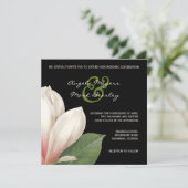 Southern Magnolia Flower Wedding | Elegant Black Kaart (Staand voorkant)