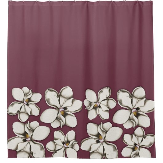 Southern Magnolia Flowers Border Maroon Douchegordijn (Voorkant)
