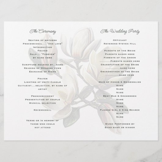 Southern Magnolia gevouwen bruiloft programma Sjab (Achterkant)