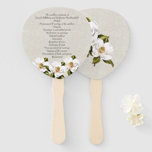 Southern Magnolia huwelijksprogramma Fan Handwaaier (Voorkant en achterkant)