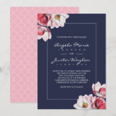 Southern Magnolia Wedding Pink and Blue Kaart (Voorkant / Achterkant)