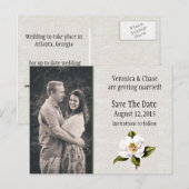 Southern Magnolia Wedding Sla de datum op Aankondigingskaart (Voorkant / Achterkant)