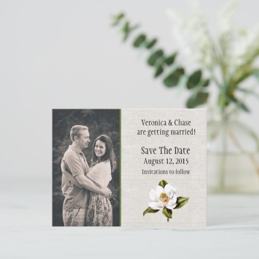Southern Magnolia Wedding Sla de datum op Aankondigingskaart (Staand voorkant)