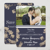 Southern Magnolias Foto & Midnight Blue Weddenscha Save The Date (Voorkant / Achterkant)