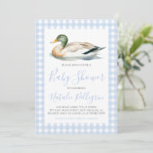 Southern Mallard Duck Blue Gingham Baby shower Kaart (Staand voorkant)