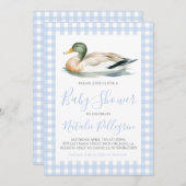 Southern Mallard Duck Blue Gingham Baby shower Kaart (Voorkant / Achterkant)