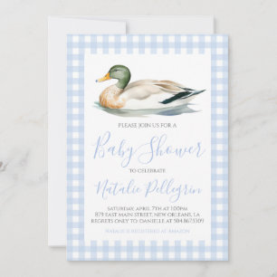Southern Mallard Duck Blue Gingham Baby shower Kaart
