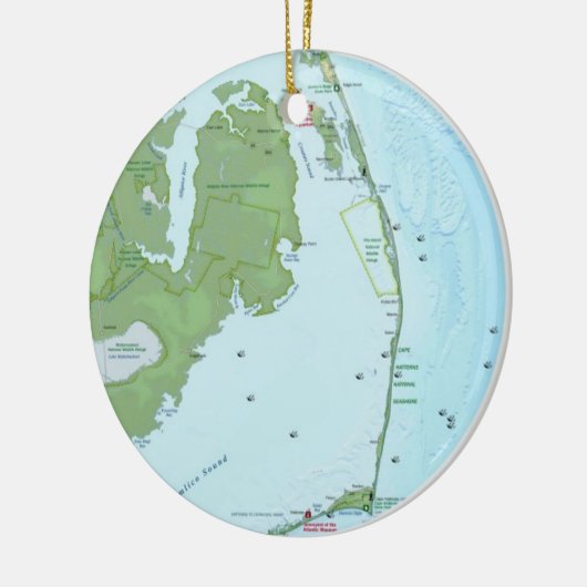 Southern Outerbanks Map Keramisch Ornament (Links)