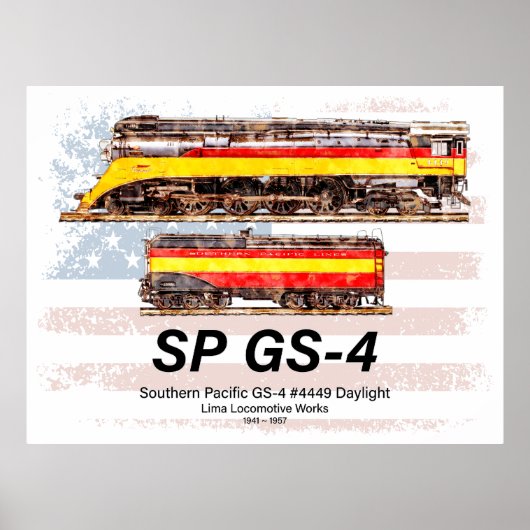 Southern Pacific GS-4 Daylight Locomotive profile Poster (Voorkant)