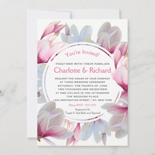 Southern Pink Magnolia Blossom Weddenschap Kaart (Voorkant)
