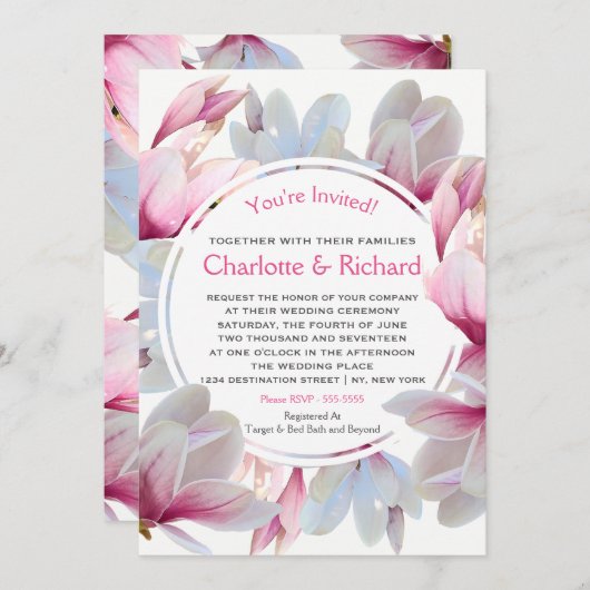 Southern Pink Magnolia Blossom Weddenschap Kaart (Voorkant / Achterkant)