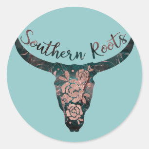 Southern Roots Country Longhorn Roze & Groen Ronde Sticker