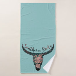 Southern Roots Country Longhorn Roze Roos & Groen Bad Handdoek