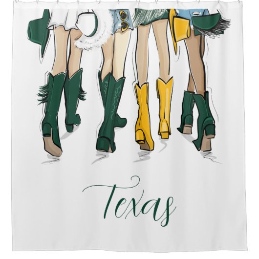 Southern School Spirit Green & Gold Cowgirl Dames Douchegordijn (Voorkant)