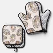 Southern Seafood Oyster Oven Mitts Pot Houders Ovenwant & Pannenlap Set (Voorkant / Achterkant)