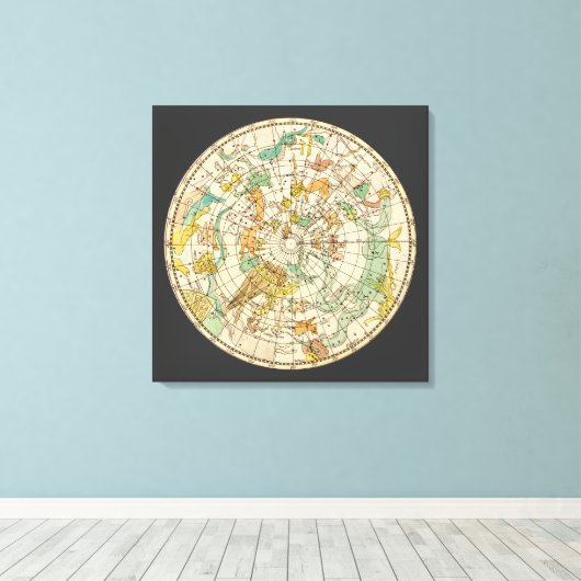 Southern Sky Star Chart and Constellations Map Canvas Afdruk (Insitu (Houten vloer))