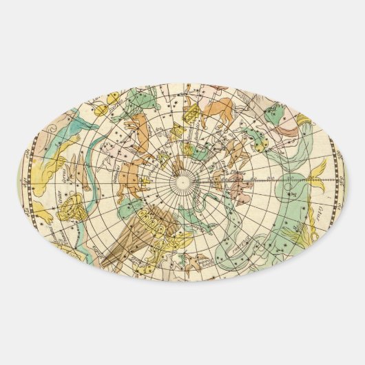 Southern Sky Star Chart and Constellations Map Ovale Sticker (Voorkant)