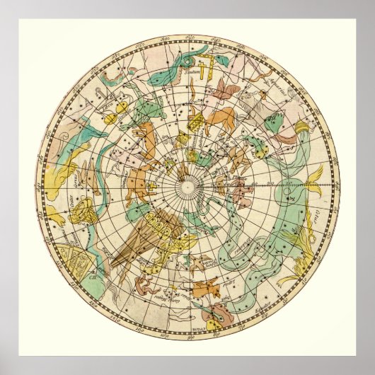 Southern Sky Star Chart and Constellations Map Poster (Voorkant)