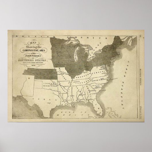 Southern States 1861 Map Print (Voorkant)