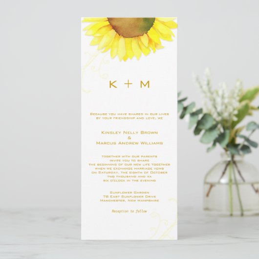 Southern Sunflower Monogram Weddenschap Kaart (Staand voorkant)