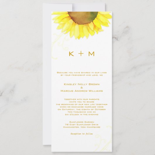 Southern Sunflower Monogram Weddenschap Kaart (Voorkant)