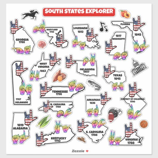 Southern U.S. Region – Educational Sticker Map (Vel)